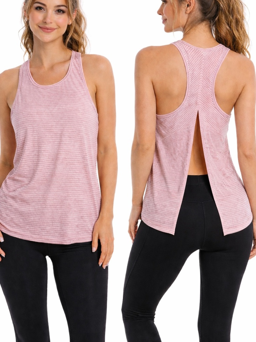 LULULEMON Pale Pink Striped Tank Top w Vented Split Back